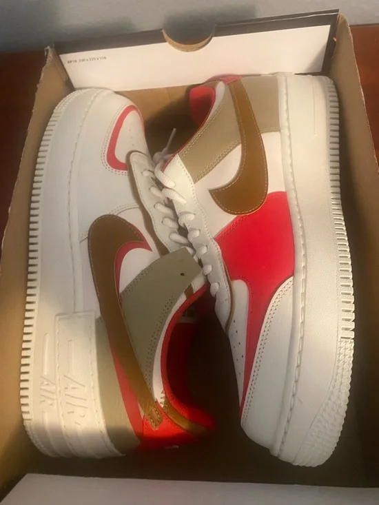 Nike Low-Top Sneakers — White, Red & Brown Accents Women AF1 Shadow Nike Air 1 - Picture 1 of 11
